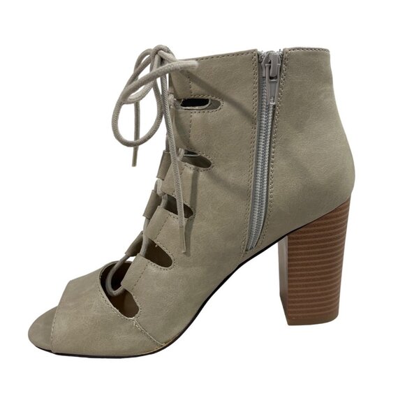 Mix No.6 Women's Grey Taupe Side Zip Closure Lace Up Patty Heels Sz 8 - NWB - Picture 9 of 14